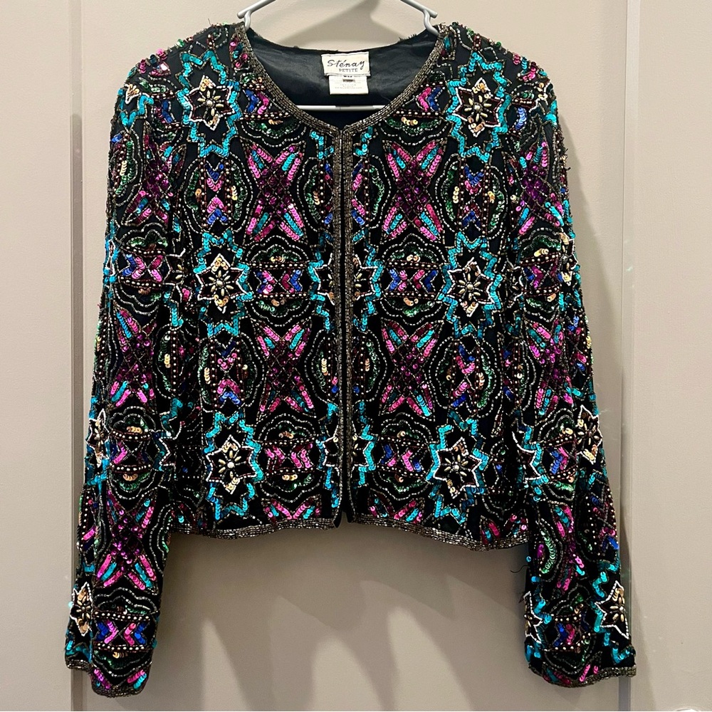 Petite Multi-Colored Beaded Vintage Cardigan Jacket